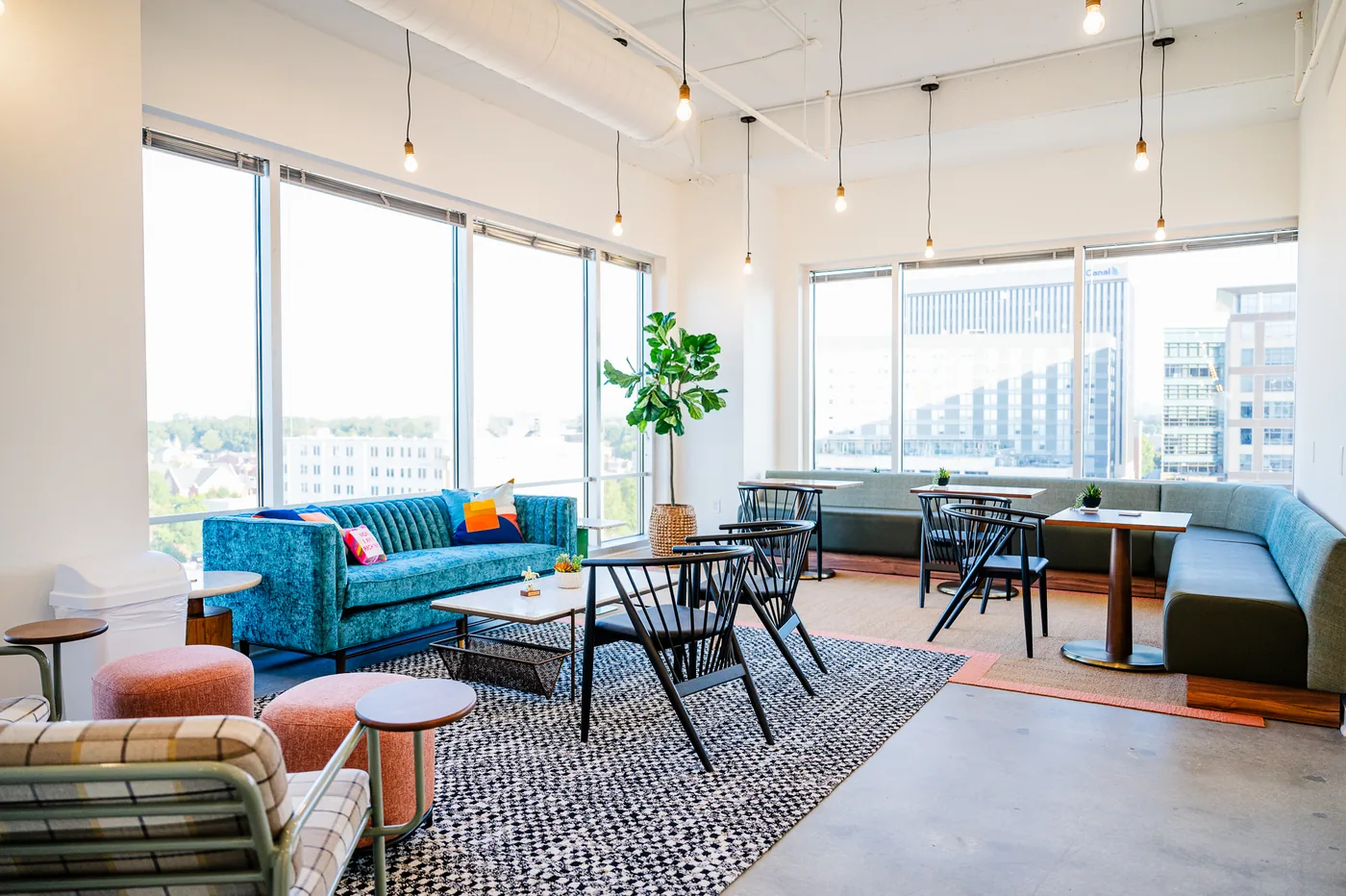 Sunlit lounge seating at THRIVE